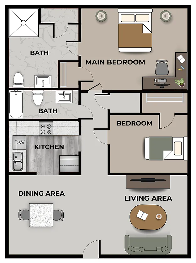 Floor plan Catalpa 2 Bedroom, 2 Bathroom