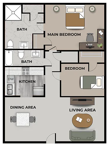 Floor plan Catalpa 2 Bedroom, 2 Bathroom