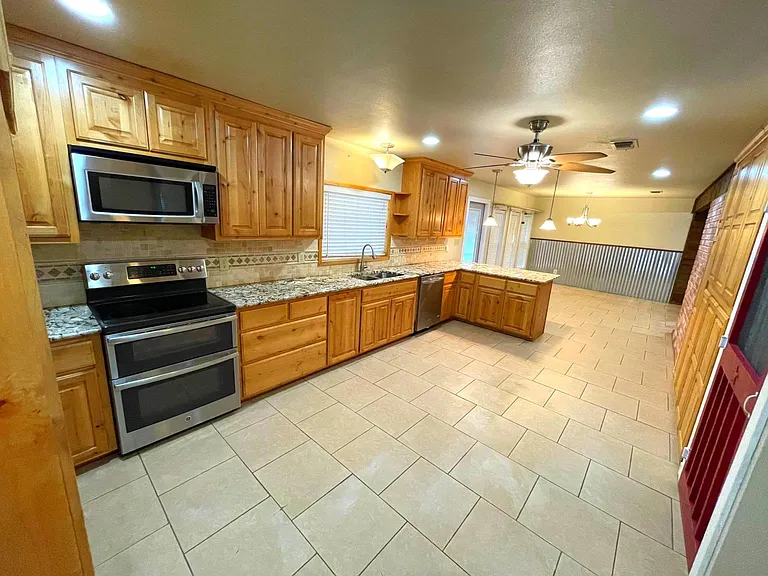 Kitchen with view of dining room
