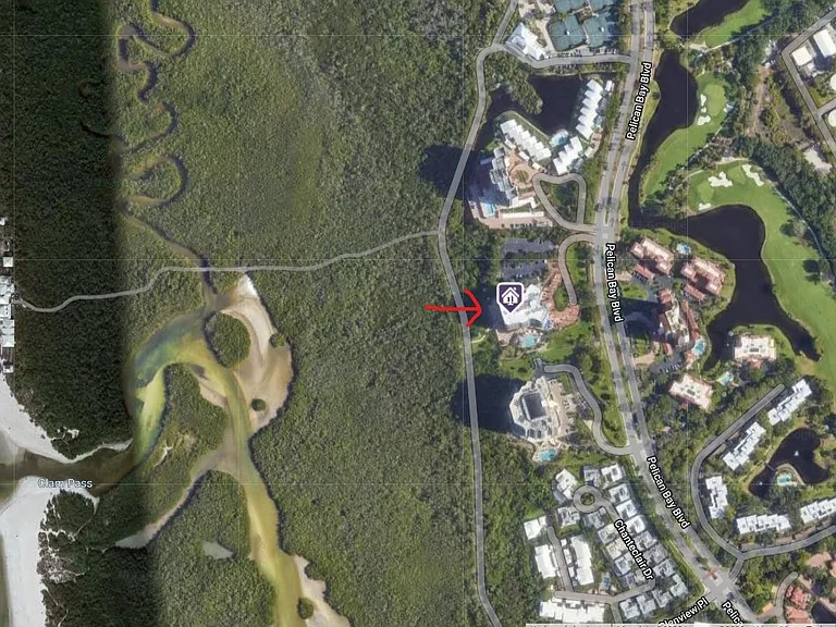 Arial Map showing boardwalk thru the Mangroves to the private beach