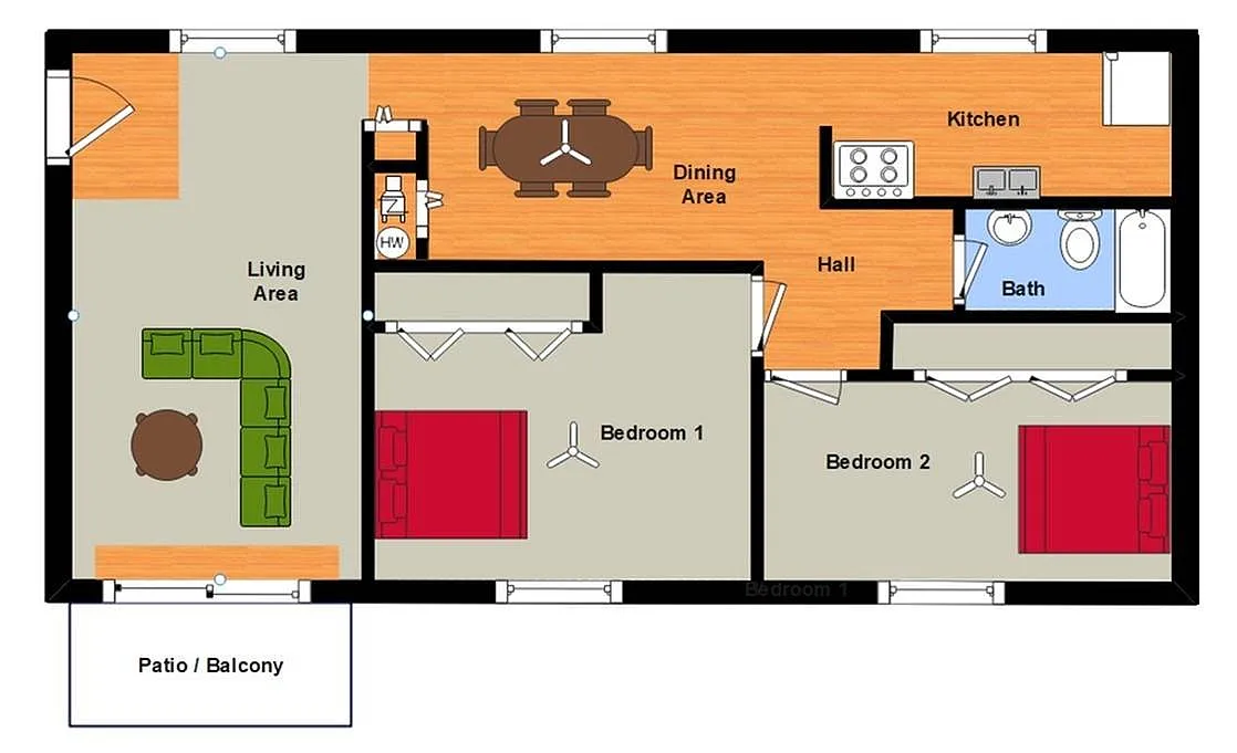 Floor plan 2 Bed, 1 Bath Flat