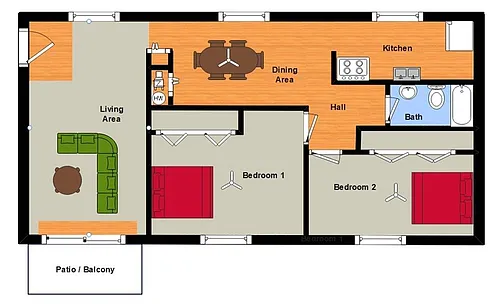 Floor plan 2 Bed, 1 Bath Flat