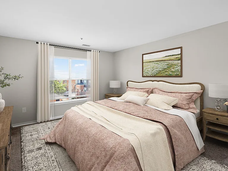 Elevate your living at Eagle Rock Apartments at Columbia Pike. This beautifully designed bedroom offers a serene retreat with stunning views. Enjoy modern amenities and a vibrant community. Schedule your tour today to find your perfect home!