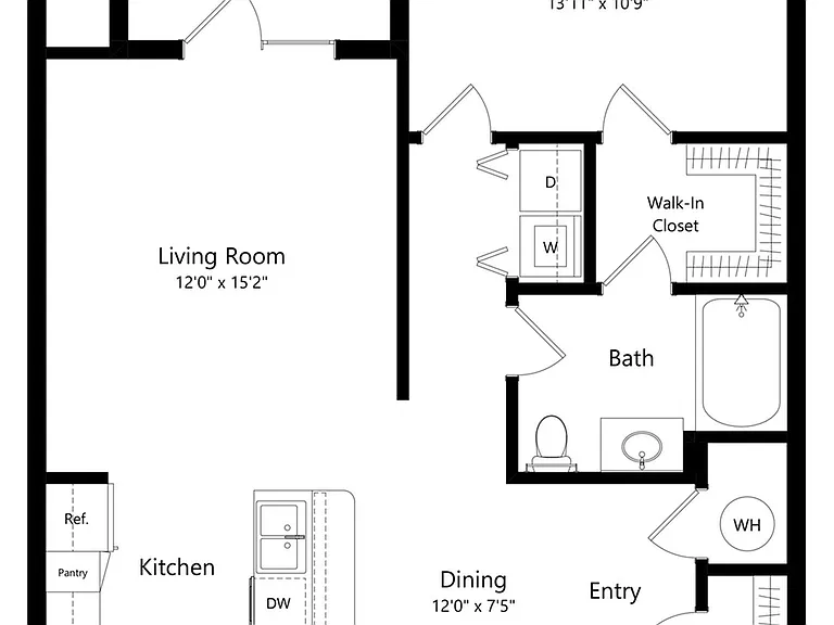 The Haven floor plan includes a walk-in closet and in-unit washer and dryer. The Haven floor plan includes a walk-in closet and in-unit washer and dryer.