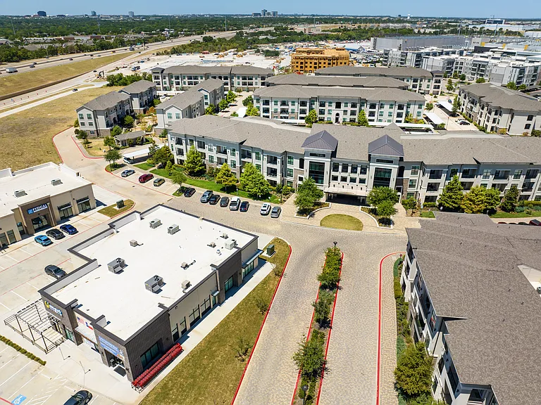 Scenic Aerial View of The Hendry Apartments in Garland, TX