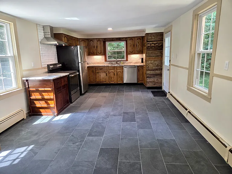 Large kitchen and dining area