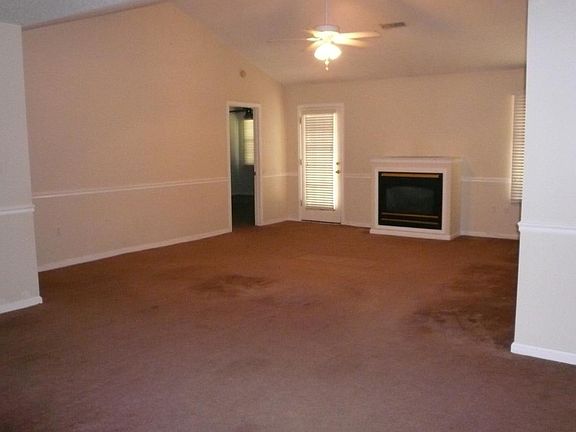 Open living room with fireplace