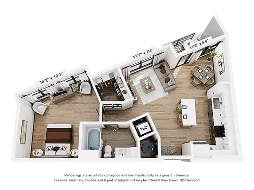 Floor plan A7: 1 Bed 1 Bath