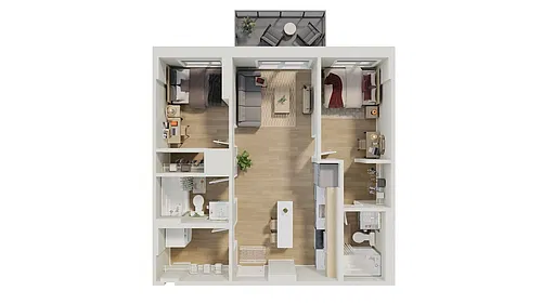 Floor plan 2 Bed, 2 Bath
