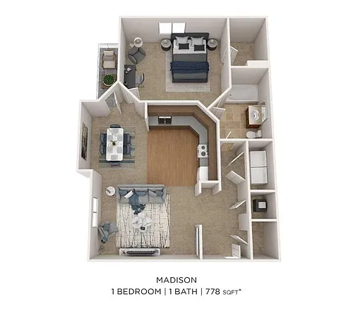 Floor plan One Bedroom- 778 sqft