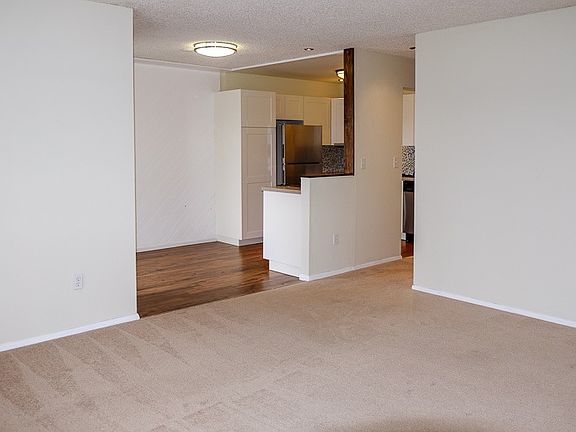 Large, light living room, open plan with dining and kitchen