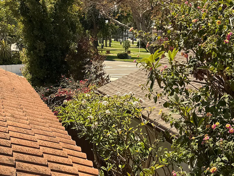 View of Lake Park from top of stair leading to primary bedroom.