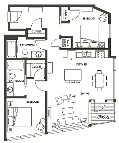 Floor plan 2 Bed 2 Bath B7