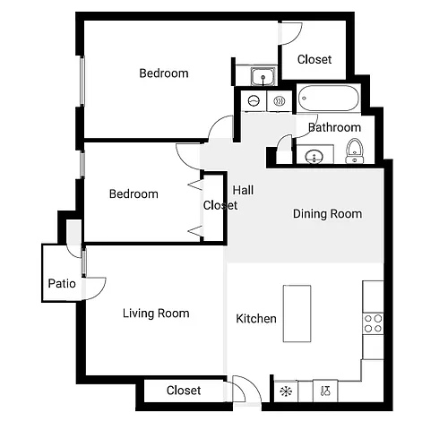 Floor plan 2 Bed 1.25 Bath