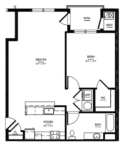 Floor plan 1 Bed/1 Bath-A3a Phase II