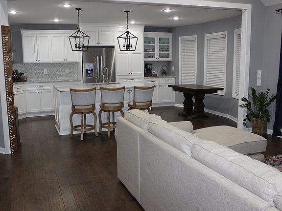 Kitchen opens to den