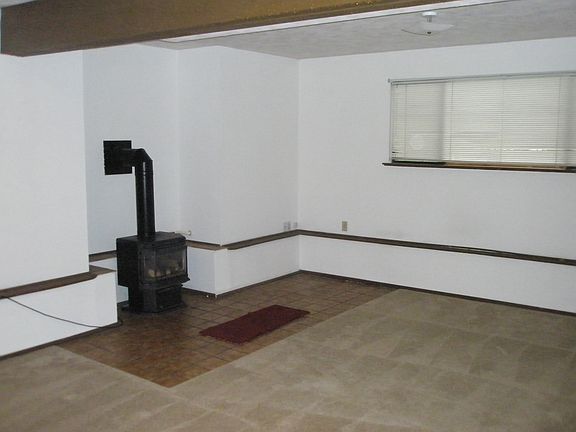 The bonus or rec room has a free standing gas stove