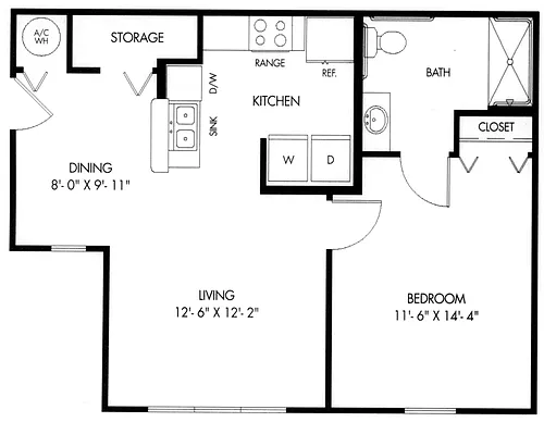 Floor plan A1 One Bedroom 60%