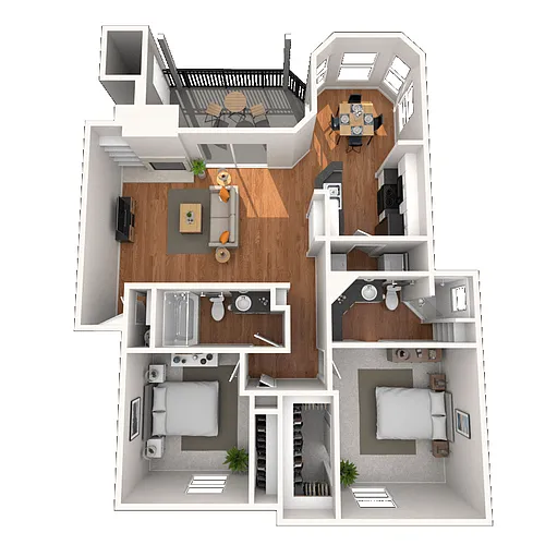 Floor plan Traditional 2x2 1052-1172 SF