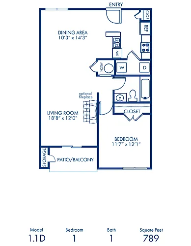 Floor plan 1BR 1BA 789 Sqft Income Restricted