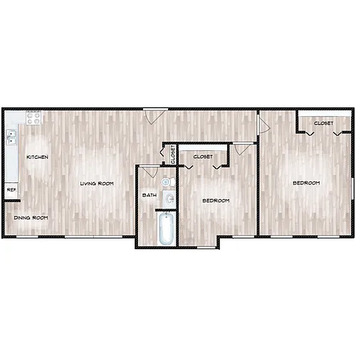 Floor plan 2 Bedroom 1 Bath
