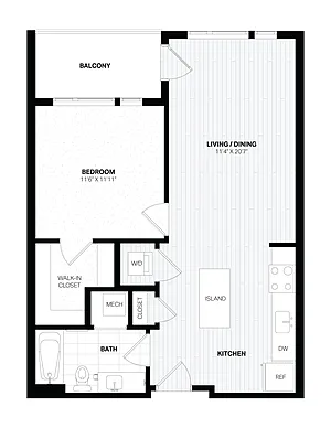 Floor plan 1 Bed/1 Bath-C2-W