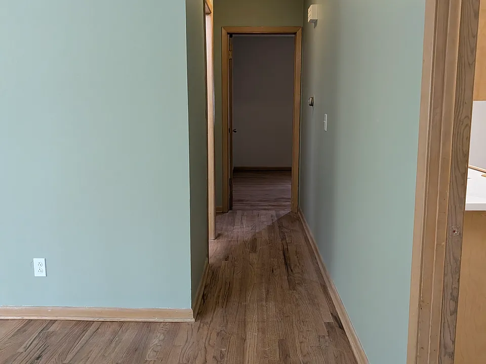 Hallway, 1st bath on left, bedroom 2 straight ahead.