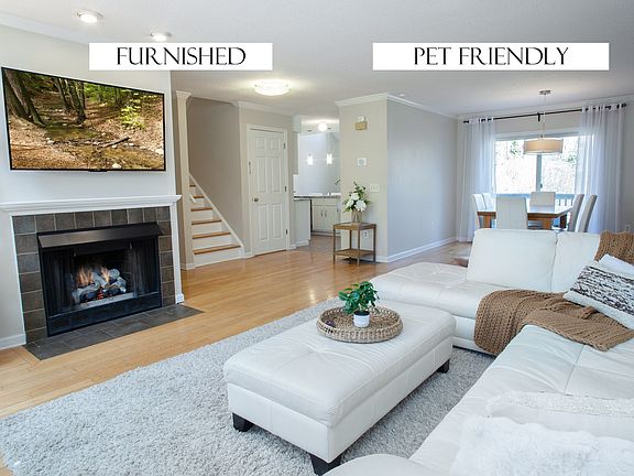 Step into our inviting living room, with oversized luxurious leather sectional, gas fireplace and Roku TV. This is the ultimate gathering spot for friends and family alike.