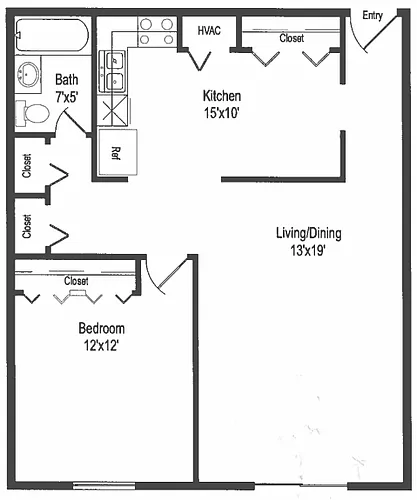 Floor plan One Bedroom One Bath - R1