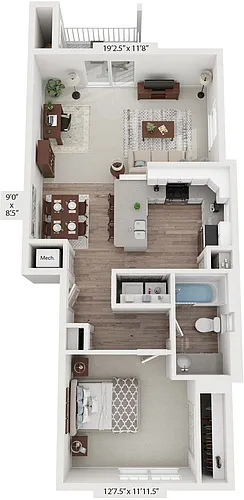 Floor plan One Bedroom End