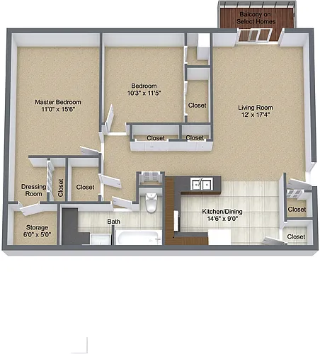 Floor plan Two Bedroom Balcony