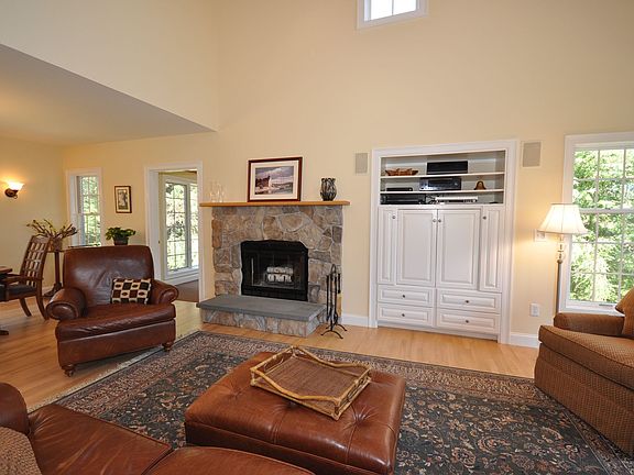 Stone wood burning fireplace
