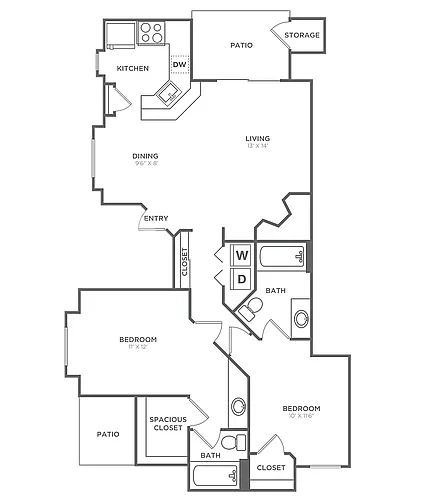 Floor plan Two Bedroom Two Bath (1062 SF)