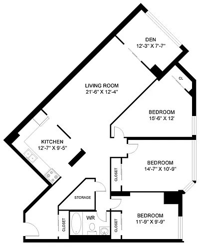 Floor plan 2 Hanover - Plan B 3 Bed 1 Bath