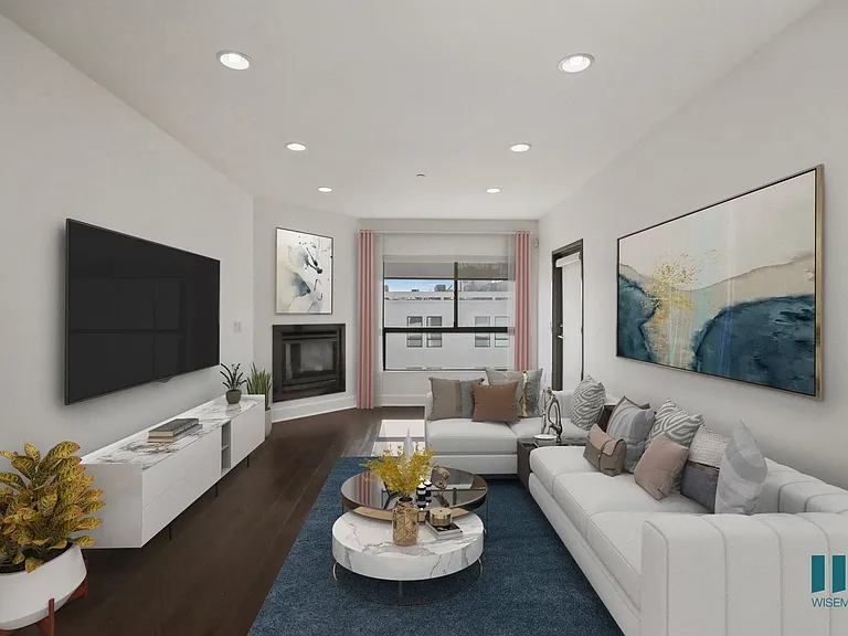 Living Room with Electric Fireplace, Recessed Lighting, Vinyl Flooring, and Large Windows