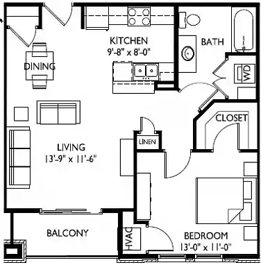 Floor plan One Bedroom D Large