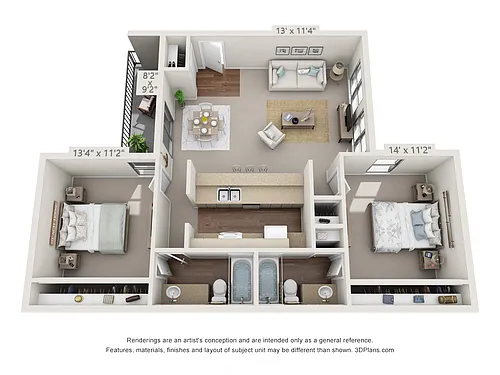 Floor plan 2 Bedroom, 2 Bath