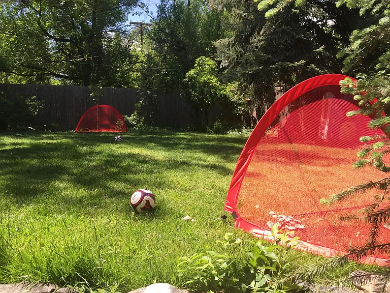 Backyard lawn that doubles as a small soccer field
