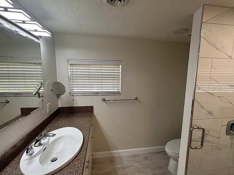 Master bath with ample counterspace to prepare for the day