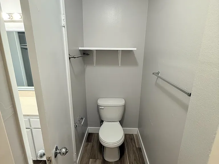 Master bathroom with new vinyl plank flooring and new paint