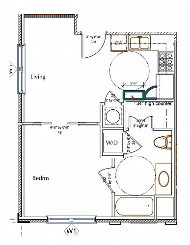 Floor plan 1 Bed 1 Bath c1
