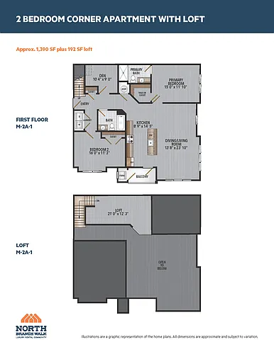Floor plan Two Bedroom Corner with Den and Loft