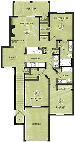 Floor plan C1: 3 Bed 2 Bath