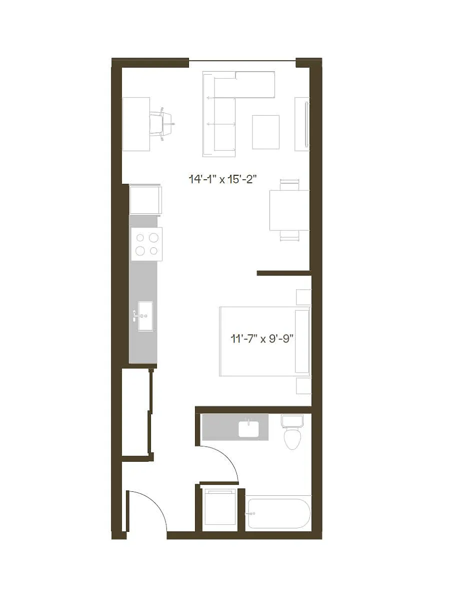 Floor plan Studio, 1 Bath S3
