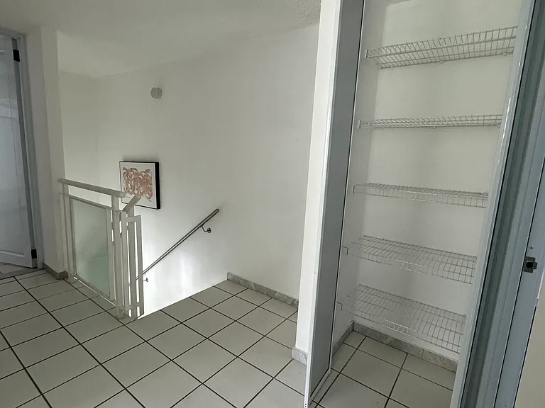 Second floor hall, Linen closet and view of stairs