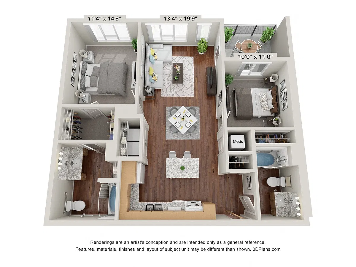 Floor plan Two Bedroom - 2A (Wheelchair Accessible)