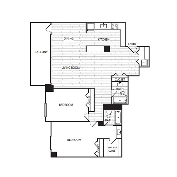 Floor plan 2 Bedroom, 2 Bath 1492 SF B3G