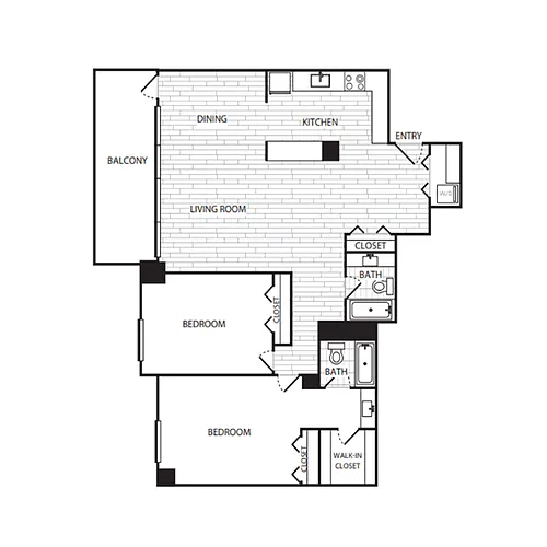 Floor plan 2 Bedroom, 2 Bath 1492 SF B3G