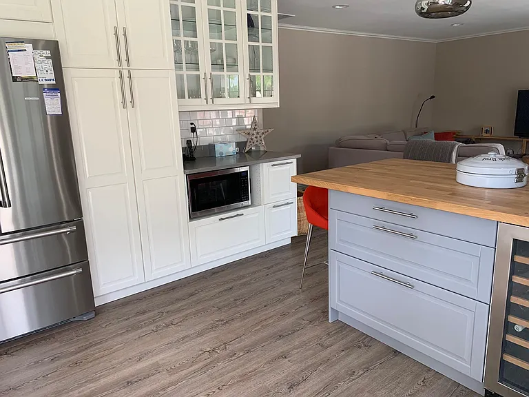 counter depth refrigerator and built in microwave/convection oven