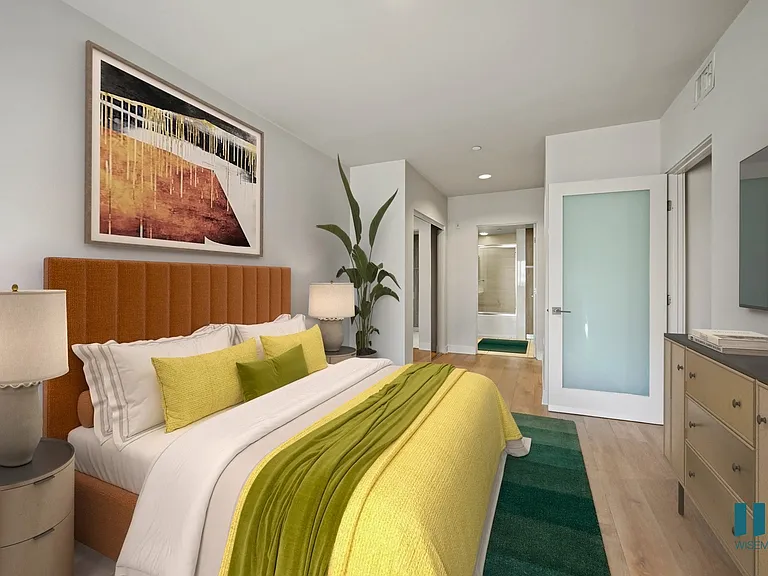 Bedroom with Vinyl Flooring, Mirrored Closet, and In-Suite Bathroom